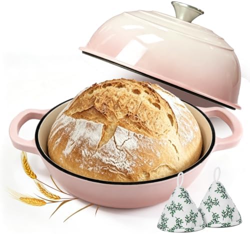 Cast Iron Bread Dutch Oven 6QT Cream Enameled with Lid by JINCHUFURI