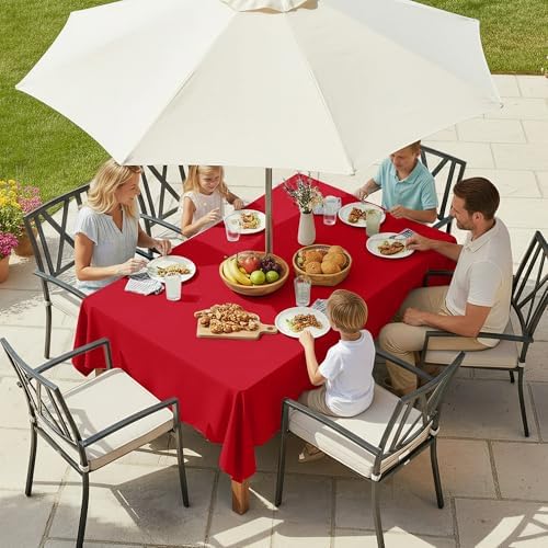 LUSHVIDA Rectangle Outdoor Tablecloth with Umbrella Hole 60x84 Inch Red - Image 2