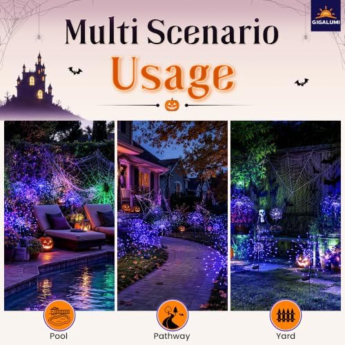 GIGALUMI 2 Pack Solar Firework Lights Outdoor, Halloween Decor, Purple - Image 4