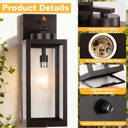 20" Oil Rubbed Bronze Dusk to Dawn Outdoor Wall Lights with Closed Bottom - Image 4