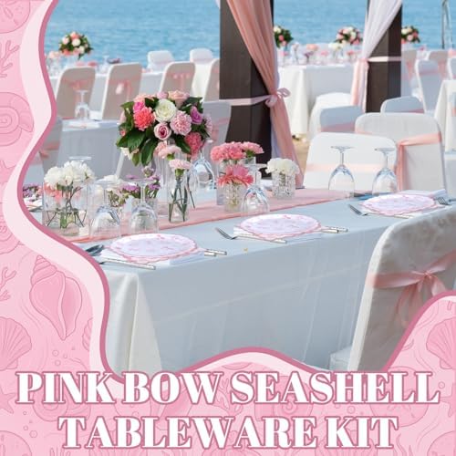Roshtia 120 Pcs Pink Seashell Paper Plates and Napkins Set, Serves 60 - Image 5