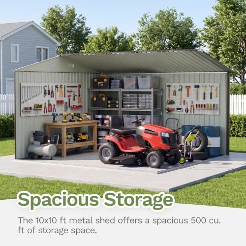 Patiowell 10x10 FT Storage Shed, Outdoor Metal Sheds, Brown - Image 3