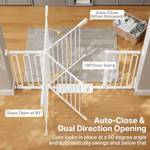 Cumbor 36.6-59" Extra Wide Baby Gate for Stairs, Auto Close Dog Gate White - Image 5