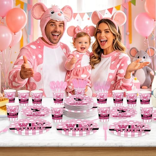 168Pcs Pink Mouse 3rd Birthday Decorations, Serves 24 - Image 6