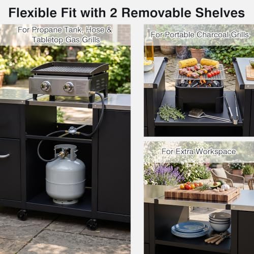 HAPPYGRILL 59” Outdoor Grill Table w/2 Removable Shelves & Storage Cabinets - Image 4