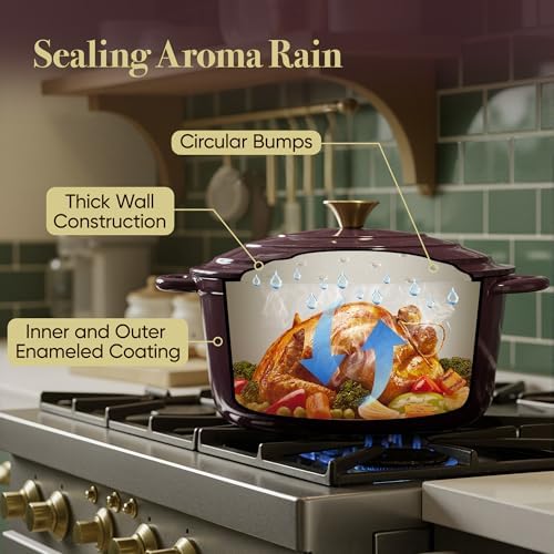 4.5 Quart Dutch Oven Pot with Lid, Non Stick Enameled Cast Iron Dutch Oven for Bread Baking, Heavy-Duty, Oven Safe Ceramic Cookware Up to 500°F for Baking, Braising, Stews, Roasting, Fig - Image 7