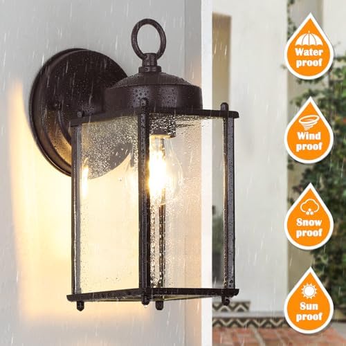 MATAMEYE Outdoor Wall Lantern, Exterior Waterproof Wall Sconce Light Fixtures, Dark Chocolate Front Door Lighting, Anti-Rust Porch Lamp, 2 Pack - Image 3