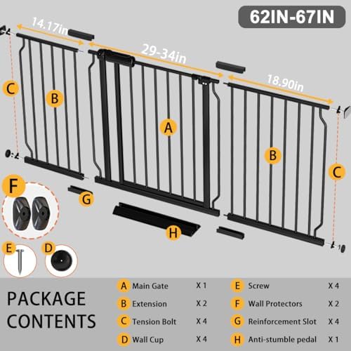 Fairy Baby 62-67 Inch Extra Wide Baby Gate Easy Walk-Thru Baby Safety Gate - Image 2
