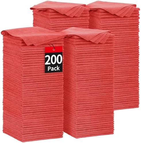 Microfiber Cleaning Cloth, 200 Pack Cleaning Rags, Red by HOMERHYME