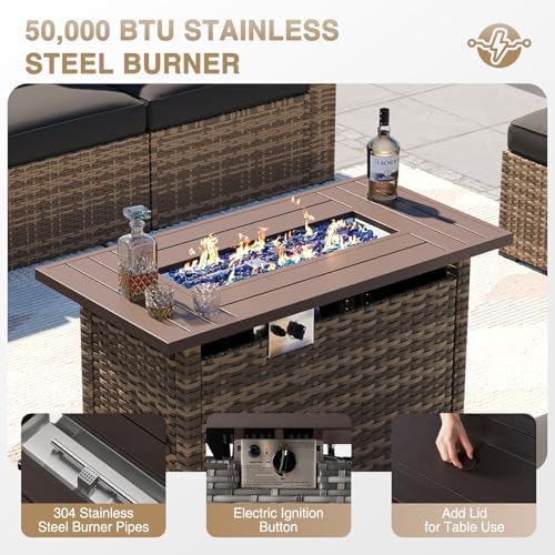 Aoxun Patio Furniture Sets, 12-Piece Outdoor Patio Furniture with 44'' Propane Gas Firepit Table, Wicker Outdoor Conversation Set Sectional Sofa for Backyard, Poolside, Garden - Image 3