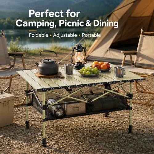 Portable Folding Camping Table, Adjustable Height, Beige, 37 x 21 in - Image 7