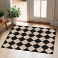 Indoor Outdoor Front Door Mat - 2x3 Black Tan Checkered Diamond Rug by Othilic