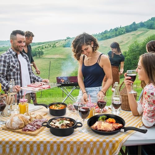 Non-Stick Cookware Set, Portable Lightweight Cast Iron Pots and Pans with Glass Lids and Nylon Utensils for Outdoor Camping Picnic Travel - Image 7