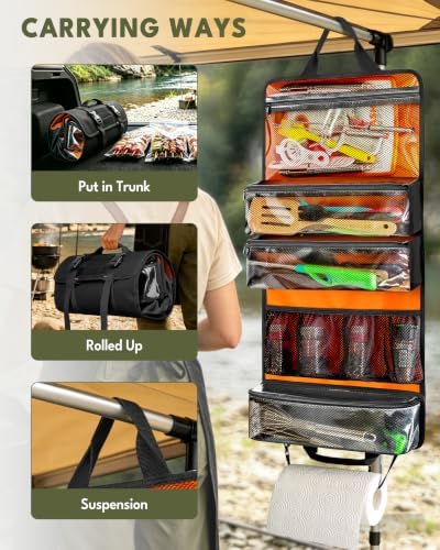 HODRANT Camping Roll Bag, Hanging Camp Kitchen Organizer with Multi Pockets - Image 5