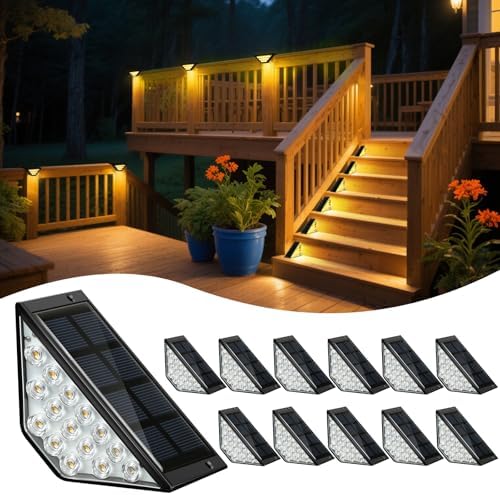 BKBB PPBB Solar Step Lights for Outside, Solar Stair Lights Outdoor Waterproof, Deck Step Lights for Fence, Patio, Yard, Porch, Front Door, Sidewalk, Garden, Patio Decor (12, Warm White) by Unknown
