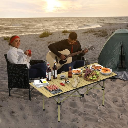 TeqHome Portable Camping Table, Camping Table Foldable with Carrying Bag, Ultralight Carbon Steel Beach Table Indoor Outdoor for Camping Picnic BBQ Beach Party Patio Fishing Carbon Steel - Image 2