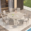 VICLLAX Large Patio Dining Furniture Set, Outdoor Dining Set for 10-60" Round Outdoor Table and Patio Stackable Chairs, Sandshell Color Tabletop and Fabric by HOME