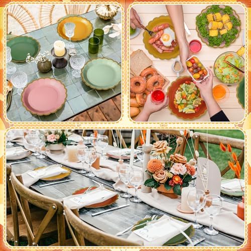 96 Pcs Colorful Paper Plates 9 Inch Boho Vintage Scalloped Paper Disposable Dinner Dessert Plates for Birthday Wedding Bridal Party Supplies, 6 Colors - Image 6