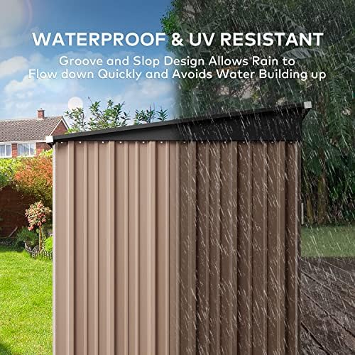 Gizoon 6x4 FT Outdoor Shed, Metal Garden Shed Lockable Doors, Brown - Image 6