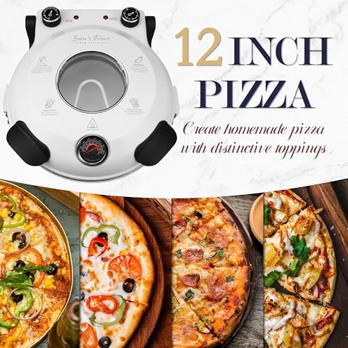 Baker's Friend Electric Pizza Oven Indoor Countertop, 12 Inch Maker Machine for Home, Cooker & Grill, Premium Glazed Ceramic Stone Oven, Creamy White - Image 6