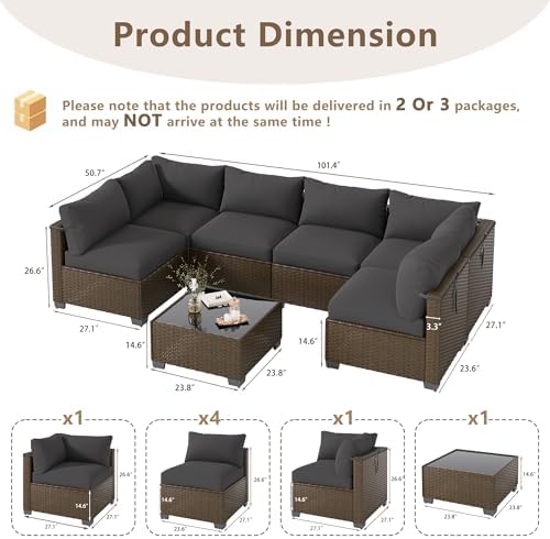 LOUVIXA 7 Piece Outdoor Patio Furniture Set, Outdoor Sectional Sofa, Wicker Rattan Patio Furniture, Patio Conversation Set with Coffee Table & Cushions - Image 2