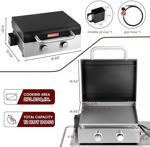 2-Burner Portable Propane Griddle with Top Lip and Grease Cup - Image 2