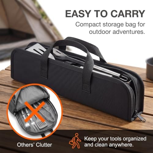 Grill Utensils Set, Grill Tools for Outdoor Grill, Spatula Fork Tong BBQ Grill Accessories with Apron, Stainless Steel Barbecue Grilling Kit for Camping Cooking - Image 4