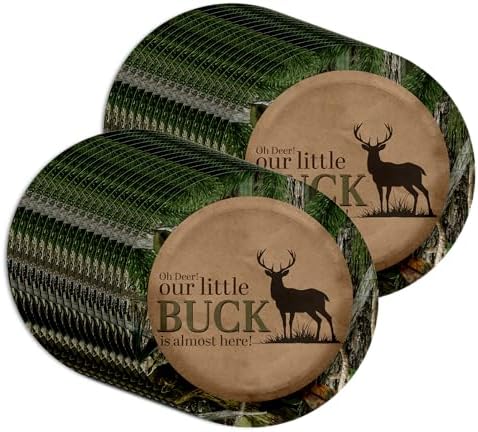Birthday Galore Buck Hunter Baby Shower - 32 Piece Disposable Party Supplies - Deer Hunting Baby Shower Decorations - Round Party Plates - Large 9" Paper Plates In Bulk - Image 5