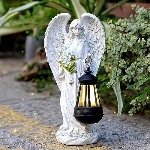 VChymm Solar Angel Outdoor Garden Decor Statues – 13.2 inches Solar Outdoor Sculptures for Outside Yard Art Patio Balcony Front Lawn Ornaments Gifts for Mom Grandma Women by VChymm