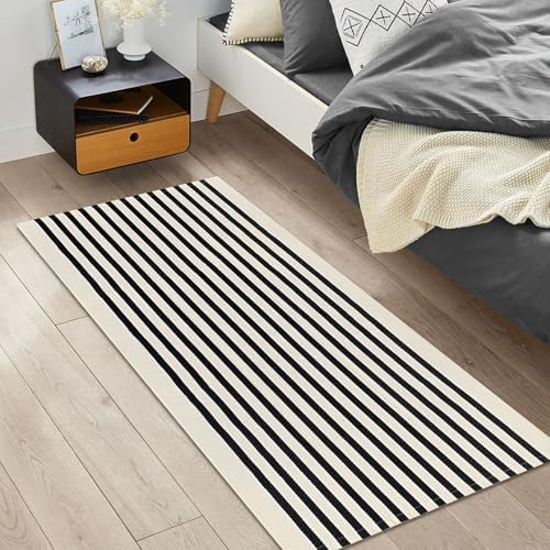 IOHOUZE 2x4.3 Striped Outdoor Door Mat, Washable Porch Rug, Black Beige - Image 3