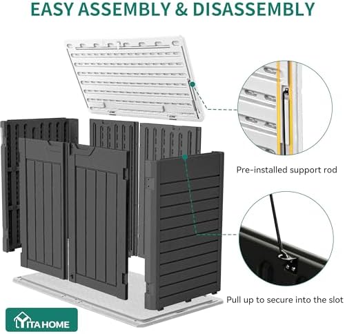 YITAHOME Outdoor Resin Storage Sheds, 39 in Height Lockable Waterproof Horizontal Shed w/o Shelf, Easy to Assemble Shed Storage for Garden Tools, Dark Gray - Image 6