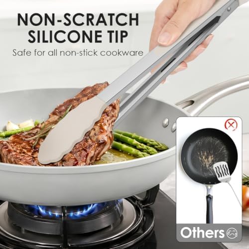 HOTEC Stainless Steel Kitchen Tongs with Silicone Tips, Set of 3-7",9" &12" - Image 7