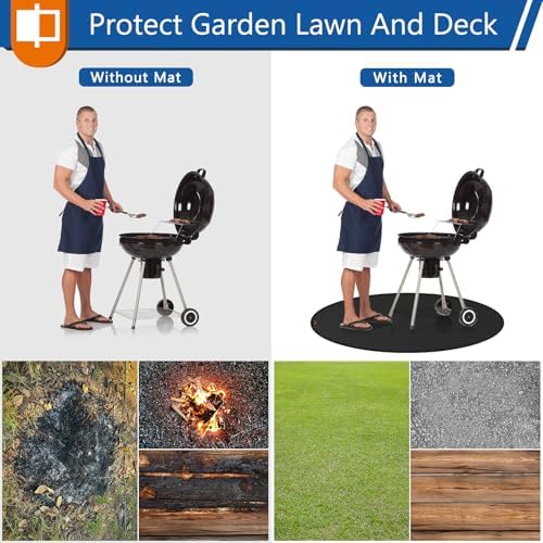 Anze Round Under Grill Mat for Outdoor Grill, 48 Inch Anti-Slip BBQ Floor Mats, Easy to Clean Reusable Fireproof Grill Pad, Oil-Proof Waterproof Protector for Deck Fireplace Pit Mat Black - Image 4