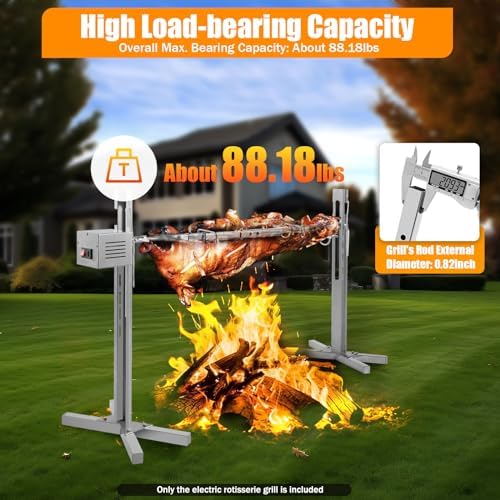 53" Electric BBQ Rotisserie Grill Kit 88 LBS Pig Spit Rotisserie Grill Height Adjustable 25W Stainless Steel Rotisserie Stand for Roasting Pig Lamb - Image 5