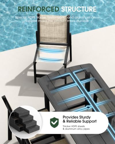 Stackable Outdoor Dining Chairs of 2, HDPE Frame with Teslin Fabric, Black - Image 5