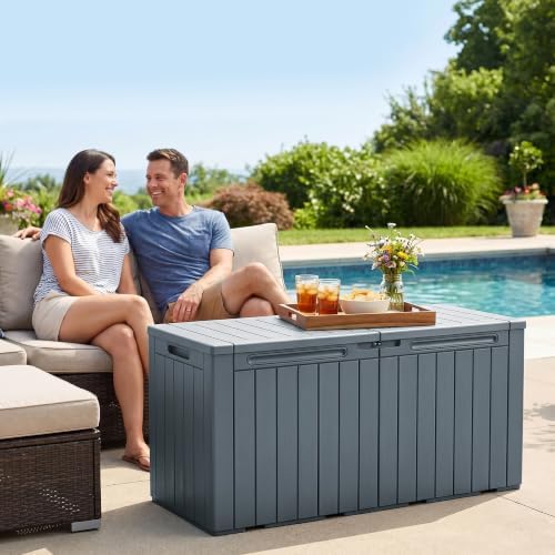 110 Gallon Deck Box Outdoor Indoor Waterproof Storage Box, Gray - Image 3