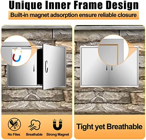 BBQ Access Double 33Wx21H Doors Flush Mount Stainless Steel Outdoor Kitchen Door for Outside Cabinets and BBQ Island - Image 5