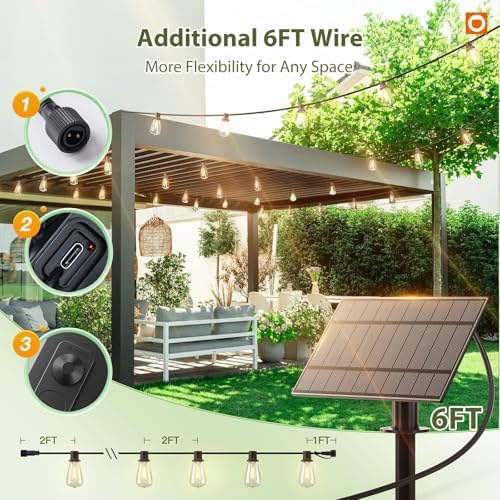 addlon 54FT(48+6) Solar String Lights Outdoor, Waterproof Dimmable 24+2 LED - Image 6