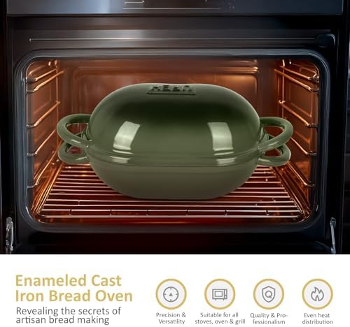 Dutch Oven for Bread Baking – Premium Cast Iron Pot with Lid – Perfect for Sourdough, Artisan Loaves & No-Knead Bread – 2 QT / 1.9L (Enameled, Round, Oven & Stovetop Safe), Green - Image 4