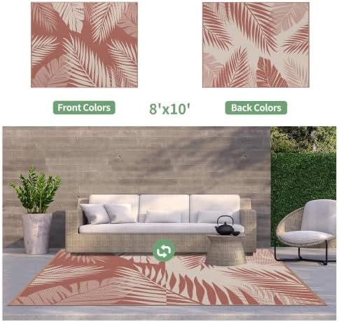 GENIMO Outdoor Rug, Waterproof Plastic Rugs for Patio, 8'x10' Brick Red - Image 2