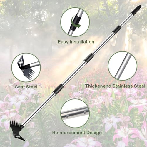 NICOFPHY Weed Puller Tool with Long Handle, Heavy Duty Garden Hoe and Rake - Image 4