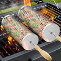 Rolling Grill Basket, Removable Wooden Handle, 304 Stainless Steel, Nesting Smoker Net, BBQ Accessories Tools for Vegetable Shrimp, Outdoor Cooking Camping (A) by UDeuxff