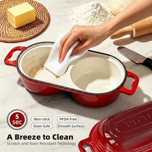 Enameled Cast Iron Dutch Oven Pot with Lid, Double Bread Loaf Pan - Image 7