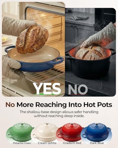 9.5-Inch Enameled Cast Iron Sourdough Bread Oven, Dome Lid, Blue - Image 6