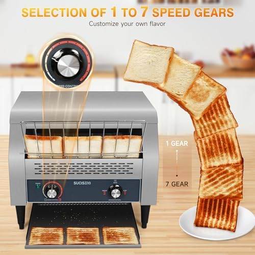 SUCICENI Commercial Conveyor Toaster 450 Slices/H Industrial Toasters 3 Slice at Time 2600W Bun Toasters with Dual Heating Tube for Bagel Bread Croissant Waffle Bakery Restaurant Cafe (450 slice/Hour) - Image 3