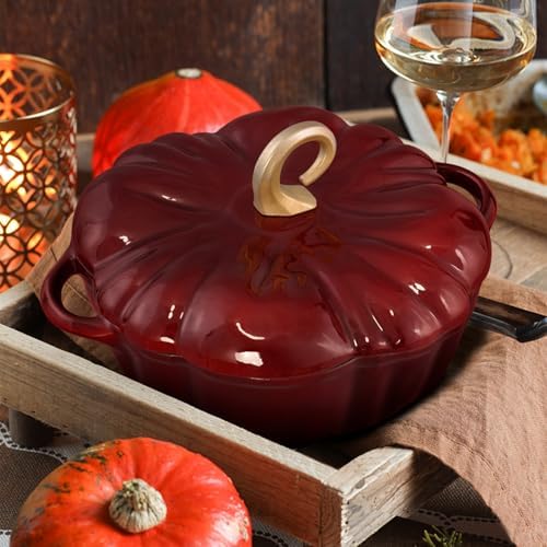 Flavehc Pumpkin Dutch Oven Pot with Lid 3.8 Qt, Enameled Cast Iron, Halloween Decor - Image 7