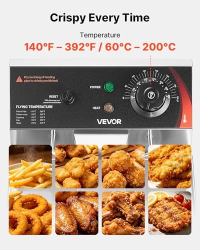 VEVOR Commercial Deep Fryer, Stainless Steel Countertop Fryer with Baskets & Lids, Temp Control, Overheat Protection, for Commercial Restaurant, Single Fryer-12Qt - Image 4