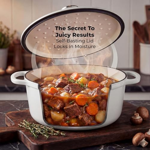 Zulay Kitchen 6.4QT Enameled Cast Iron Dutch Oven Pot with Lid, Heavy-Duty Soup Pot for Stews, Braising, Roasting & Sourdough Bread Baking, Oven Safe up to 500°F - White - Image 4