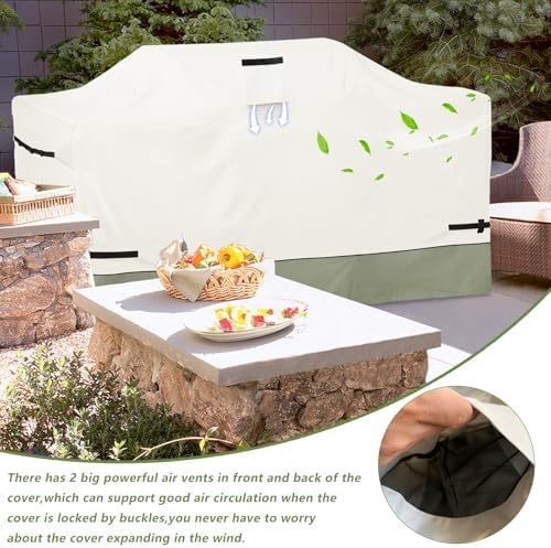 98 Inch Island Grill Cover - 600D Heavy Duty Waterproof All Weather Protection Outdoor Cover,Beige&Grayish Green - Image 4