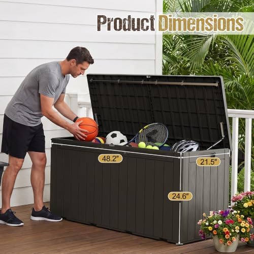 110 Gallon Deck Box Outdoor Indoor Waterproof Storage Box, Brown - Image 7
